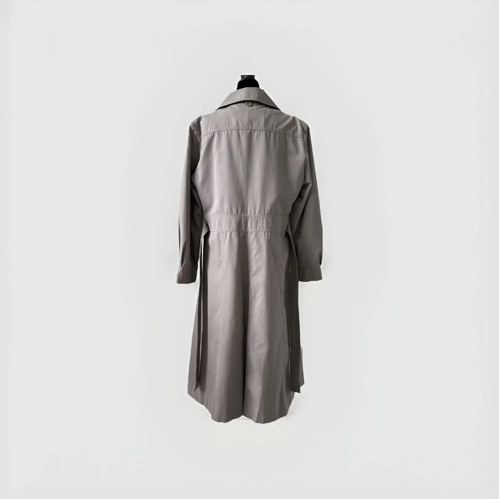 VTG Downpour Trench Coat Womens 16 Gray Long Utility Coat Wool Lined Old Money‎